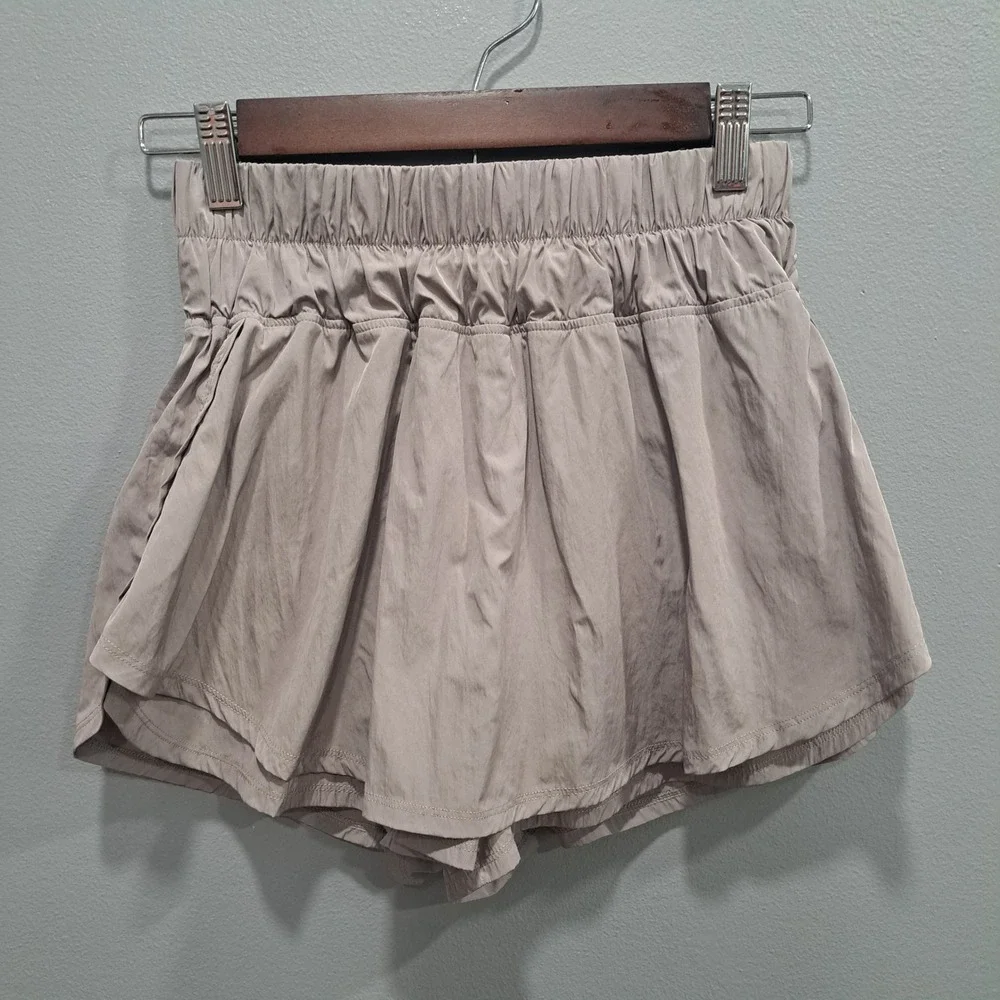Yogalicious Womens‎ High Waisted Smocked Active Skort Taupe Gray Small RN144527